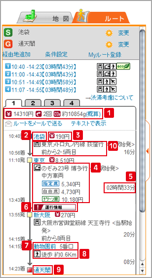 電車を含む乗り物ルートの見方